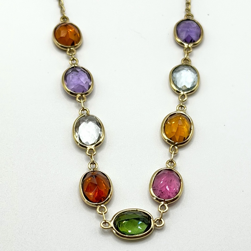 Multicolor Gemstone Station Necklace - 18k Gold